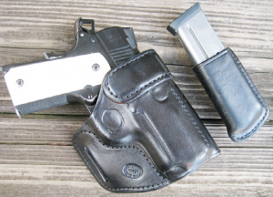 Springfield 9mm EMP in the Bruce Nelson-designed BN55 and #17 single magazine pouch as crafted by Sparks Holsters, Boise,Idaho