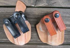 Older version of the Galco Royal Guard IWB holster (right) and the new version with the sweat guard (left)