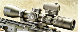 An Aimpoint Micro T-1 combined with a Leupold Mark 6 scope
