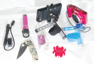 Streamlight's Sylus Plus and Pink Strion will light the way while Industrial Revolution;s Ultra and Cell Pods will allow you to mount your camera.phone to film or watch videos. Spyderco's 2GB Spider will store data while Brite Strike's Alarm will deter bad guys, and if that fails Spyderco's Para Military will act as a last line of defense