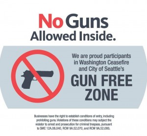 The Seattle "Gun Free Zone Sticker" available for businesses starting this week courtesy of Washington CeaseFire and Seattle Mayor Mike McGinn.