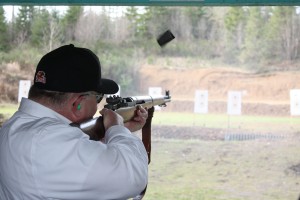 Sen. Jim Hargrove brought his M-1 Garand, shown here right after he touched off the last of eight shots. Notice the empty clip flying upwards out of the action.