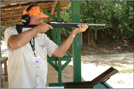 Malloy shot a number of targets from standing position to try out different loads. The rifle handles well from different positions.
