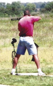 This shooter’s stance may be a bit unorthodox, but it worked for him, as he missed very few targets, and the one in front of him disappeared in a black puff.