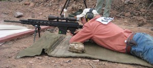 The author shooting the Alexander Arms ULFBERHT .338 Lapua Magnum rifle in the long range challenge side match which was won by his son Brock.  
