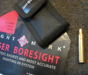 The author’s SightMark Laser boresight is the same size as a .223/5.56mm cartridge case and is simple to use. 