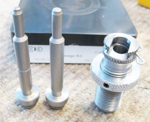 The Swage Kit from CHD4 has only three components; large and small primer pocket swages and the shell holder die. 