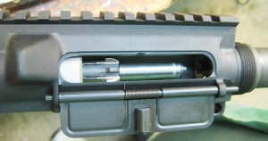 The head space gauge as viewed through the ejection port. 