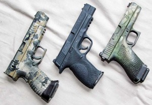 Solid pistol choices to get into 3-Gun: left to right, Springfield Armory XDm 5.25, Smith&Wesson M&P Pro 9L and a 20-year-old Glock 17.  