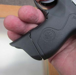 The spare magazine has a finger-extension that gives an improved hold. 