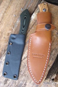 Both the Lion Steel M2 (right) and the White River Sendero Pack (left) come with good, functional sheaths; a rarity in this day and age.