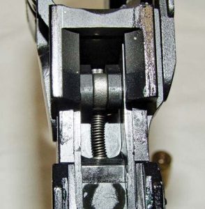 Close-up of the Wilson Combat Trigger Conversion Unit. This unit gives a smoother, lighter trigger pull.