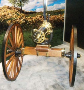 Colt’s replica of the 1877 Bulldog Gatling gun in the company’s booth was available for firing at Media Day on the Range.