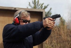 Two cartridge cases are in the air as the Ruger American 9mm cycles. This is not only a controllable handgun but an enjoyable handgun to fire and use.