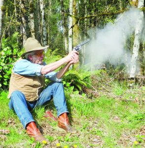 Mike shoots at a distant target with black powder loads.