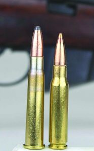 Designed for the .303 British cartridge (L), the Enfield rifle is not a great candidate for the 7.62 NATO (R) despite its Indian arsenal chambering.