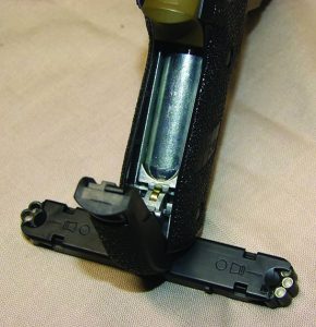The CO2 cartridge fits in the rear of Sig’s P226 Pellet pistol and the magazine holds 16 pellets to keep you shooting longer.