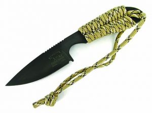 A typical White River Knife & Tool Backpacker Hunting Knife features a Paracord Handle and black Ionbond blade coating.