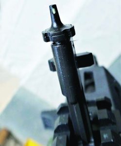 Close-up of the built-in front back-up sight; note tritium insert.