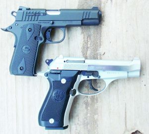 The Baby Rock, top, and Beretta 84, bottom, were used to test the Black Hills Ammunition .380 ACP loading.