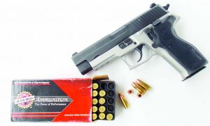 The SIG P226 is among the most accurate service pistols in the world. Results were superb with the Black Hills Ammunition 185-grain HoneyBadger™ TAC +P load. 