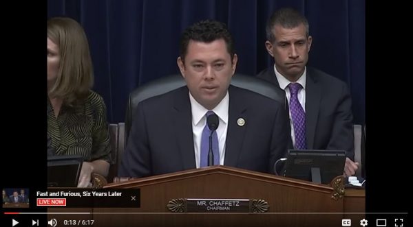 House Oversight Committee Chairman Jason Chaffetz at new Fast & Furious hearing. (YouTube screen capture)