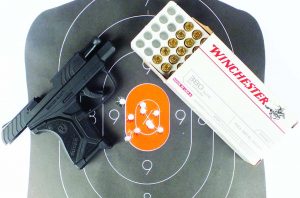 While it’s hardly a target pistol, accuracy is reasonable for a subcompact and lightweight pistol. This target was shot at seven yards.
