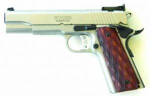 The Ruger SR1911 10mm pistol is a rugged and reliable handgun. The author fitted a set of Ahrends checkered grips in order to improve the feel of the Ruger 10mm.