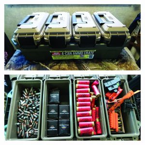 MTM Case-Gard’s 4 Can Ammo Crate in the crate and open to show just how much these four ammo cans will hold.