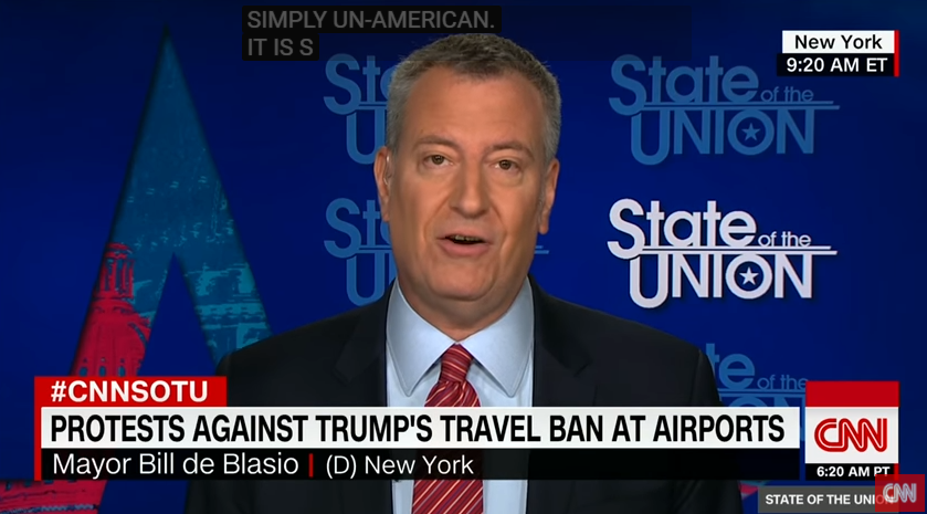 New York Mayor Bill de Blasio. (Screen snip, CNN, YouTube)