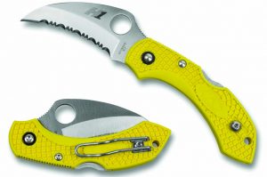 New Spyderco Dragonfly Variation features a fully serrated hawkbill H-1 steel blade.