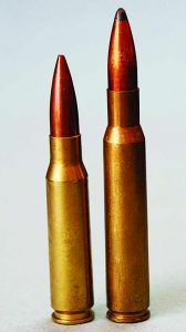 The 30-06 (R) is still the standard American reference cartridge, though its offspring, the 308 Win (L), may eventually take that job.