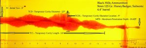 Black Hills Ammunition’s 9mm 100-grain Honey Badger™ is a fast, accurate, light recoiling load that significantly outperforms conventional hollowpoints on barriers and on ballistic gelatin. A would track of over 3” in diameter and over 15” long totally out-classes conventional 9mm ammunition of all bullet weights.