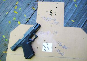 The first target shot with the Overstreet-modified Glock 19. To say we were pleased with the pistol’s performance is an understatement.