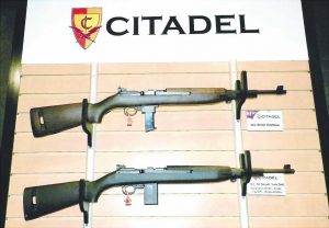 Citadel was not the first to use the M1 Carbine as the basis for a pistol-caliber cartridge. The firm has done an excellent job in adapting the M1 as witness the top carbine here which is chambered for the 9mm Luger cartridge in pistol magazines. The lower carbine is a blow back model chambered for the rimfire 22 Long Rifle cartridge.