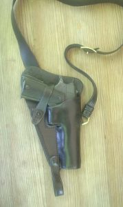 The G.I. Tanker holster, familiar to all veterans of the tank corps, as made by El Paso Saddlery.