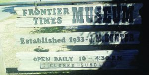 The Frontier Times Museum sign in Bandera, TX.