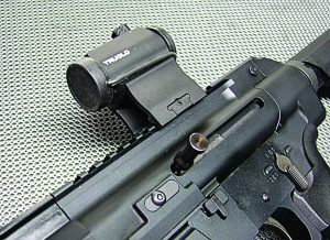 A view of the side charging handle along with the Tru-Tec.
