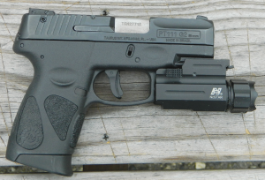 The light rail of the Millennium isn’t often found on a compact pistol. The light is an NC Star, an inexpensive but effective combat light.