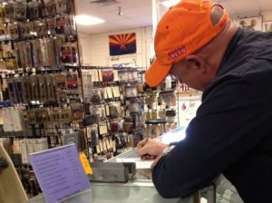 Mark Kelly was allegedly denied the ability to purchase an AR-15 last year. (Story: http://www.breitbart.com/Big-Government/2013/03/26/Denied-Gun-Store-Owner-Refuses-To-Hand-AR-15-Over-To-Mark-Kelly)