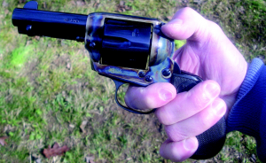 Always cock a SAA with the thumb crossways on the hammer. This positions the gun high in the grip as is necessary for accurate pointing with this gun.