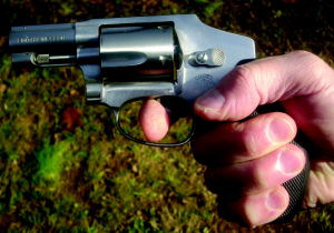 The .357 Magnum J frame S&W Hammerless takes a totally different grip than the single action.